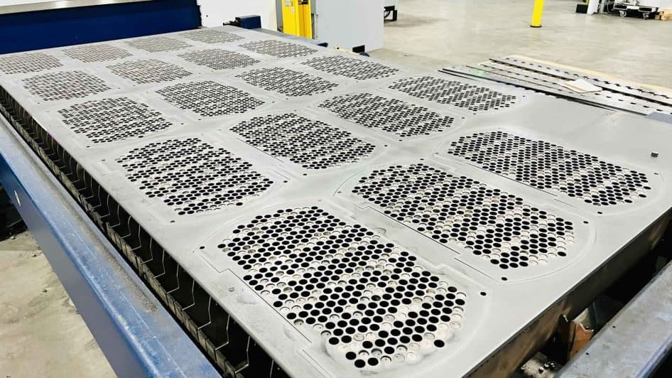 Finished parts stacked on pallets